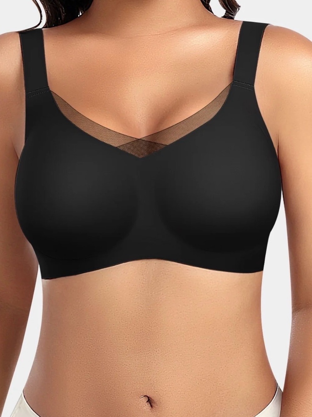 Werena V-Net Mesh Front Wireless Bra Comfort Bra Medium NEW Black Pullover